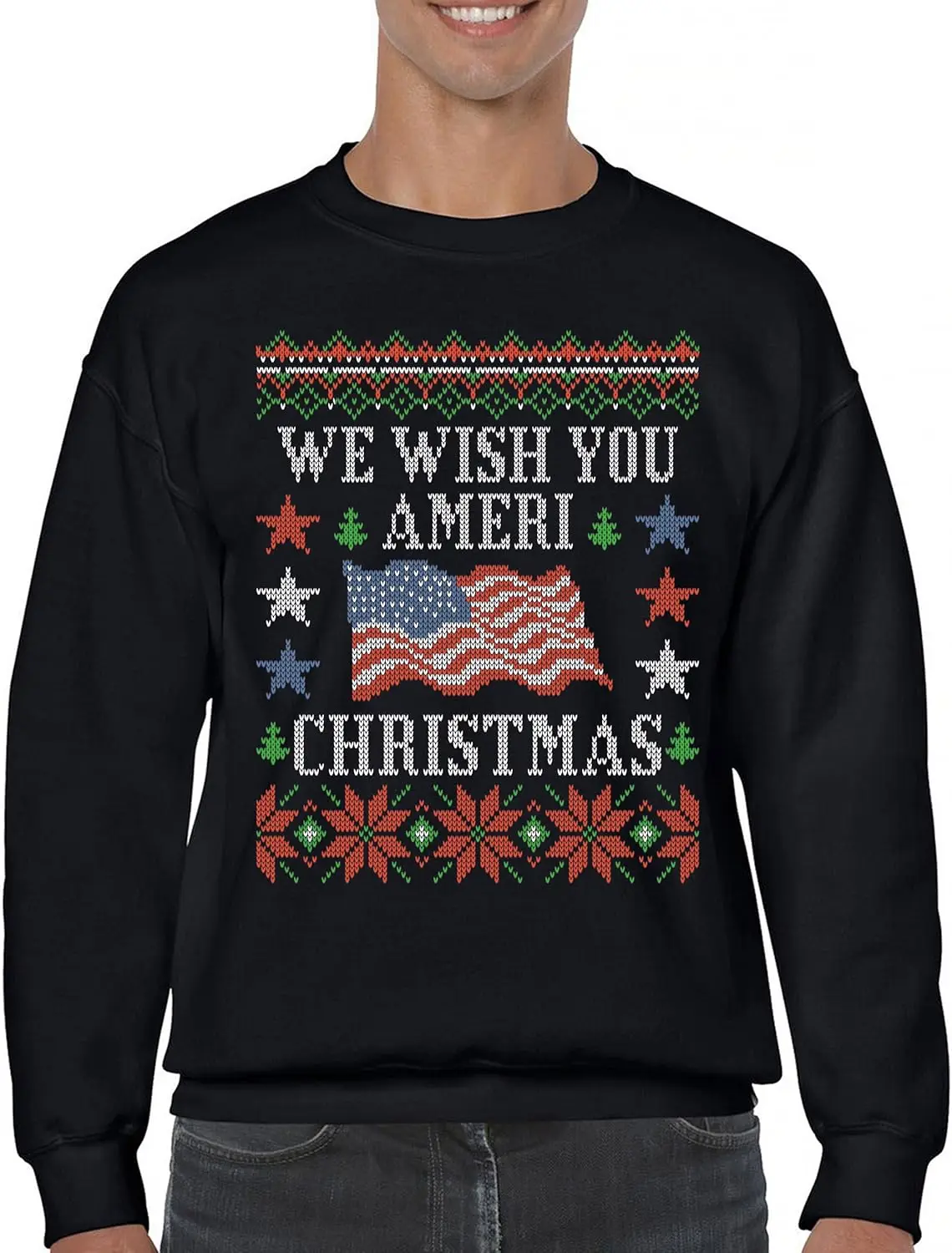 

Tee Hunt We Wish You Ameri Christmas Sweatshirt Ugly Sweater American Flag Crewneck