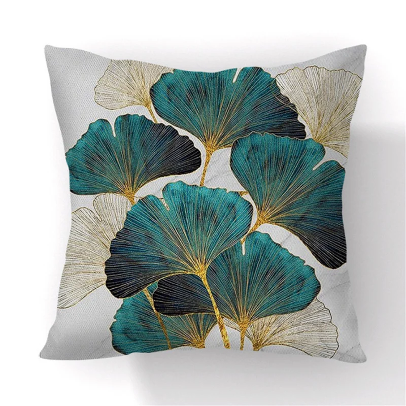 45x45cm Ginkgo Biloba Cushion Cover Polyester Black Golden Leaves Waist Cushion Cover Living Room Chair Sofa Home Decoration