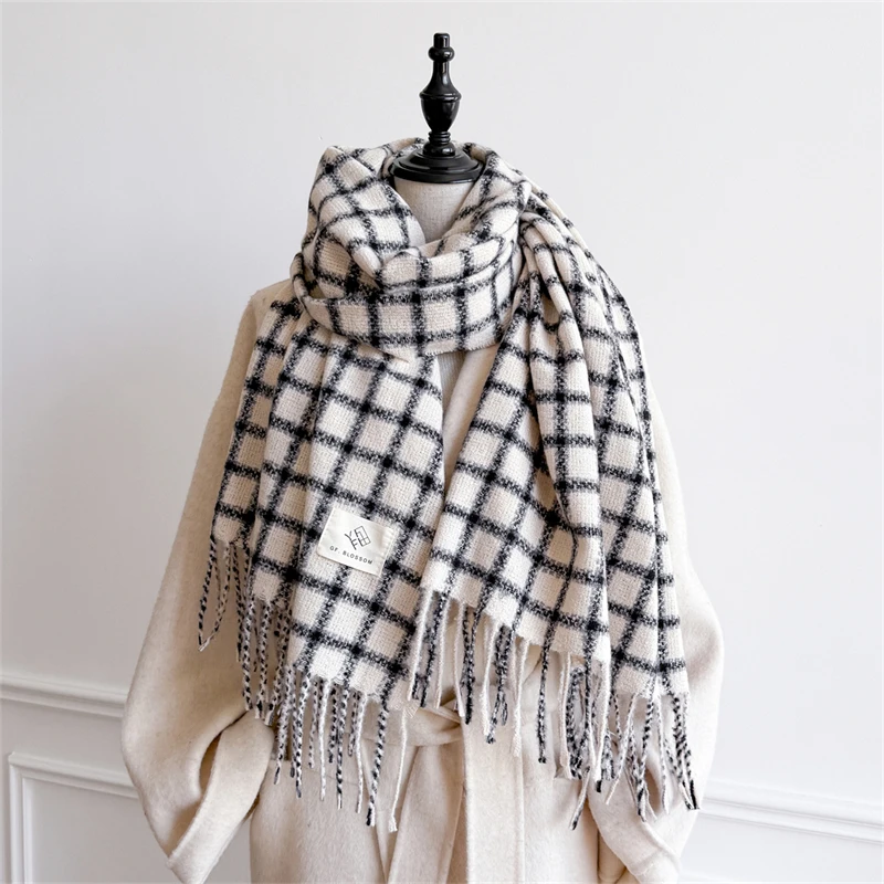 

2025 Winter Thick Warm Scarf Women Cashmere Shawl and Wraps Pashmina Plaid Neckerchief Bufanda Female Tassel Echarpe Poncho