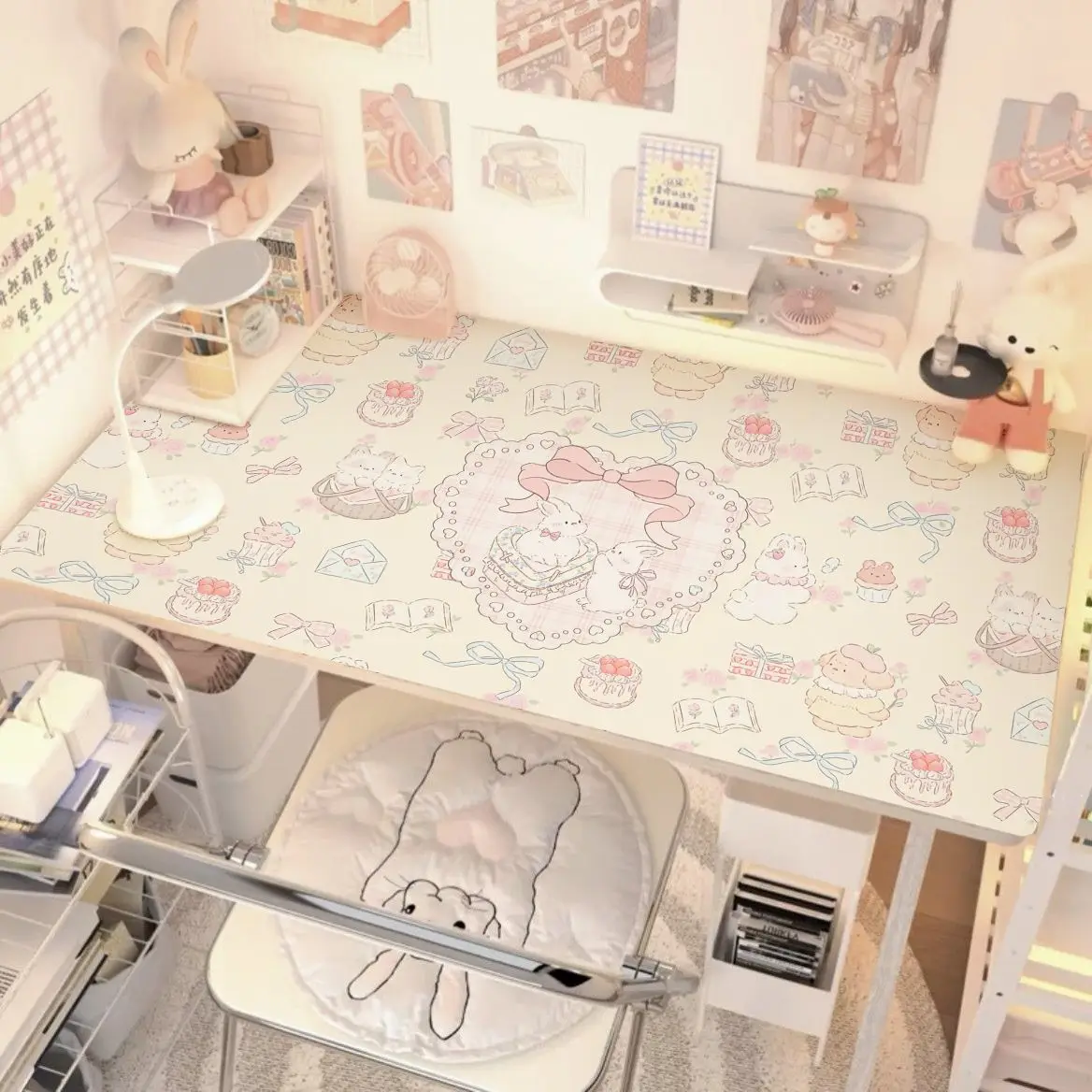 Leather Desk Pad Protector Animals Bunny Love Gradient Y2K Mouse Pad Office Desk Mat Waterproof Non-Slip PU Desk Blotter Pad