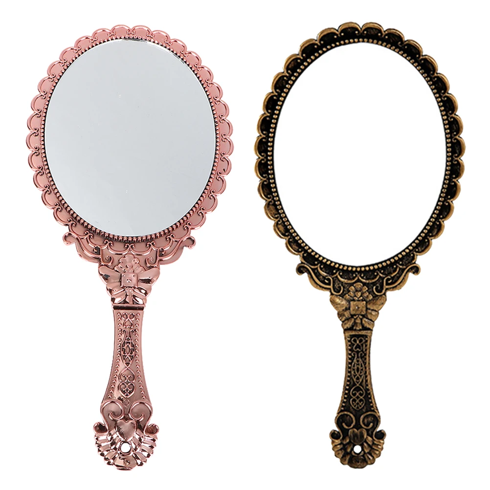 

2Pcs Retro Hand Mirror Portable Mirror for Travel Girls and Household Decor Travel Supplies Female Supply
