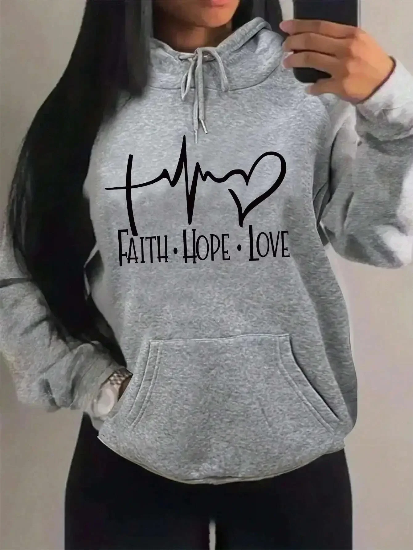 Faith Hope Love Women\'s Hoodies Autumn/Winter Hoodie Fashion Trend Versatile Hoodies Letter Printing Element Brand Hoodies