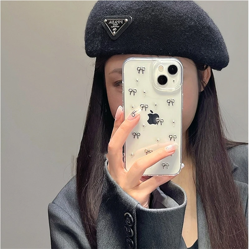 Transparent Sliver Bow knot Soft Silicone Case For iPhone 15 14 13 12 11 Pro Max 14Pro Camera Protective Back Cover For 15 Pro image 2