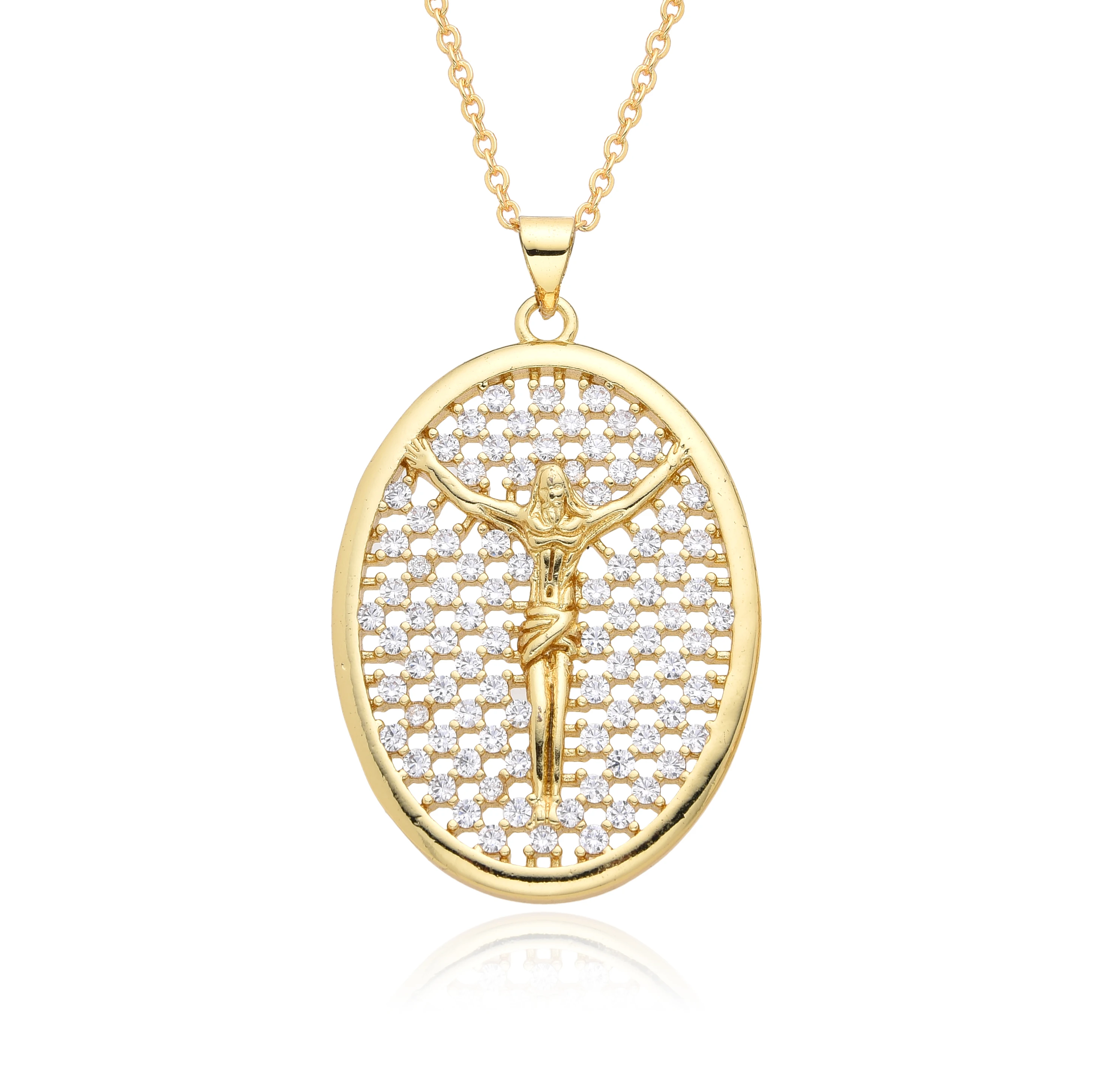 Gold Color Oval Our Lady St. Jude Virgen del Valle Jesus Charms Cubic Zirconia Virgin Mary Necklace for Women Pendant Jewelry