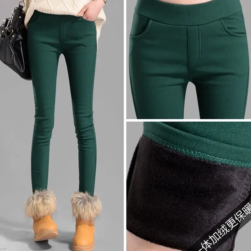 

Candy Color Plus Velvet Thick Pencil pants Women High Waist Warm Casual Slim Stretch pants Winter Fleeve OL Leggings Trousers