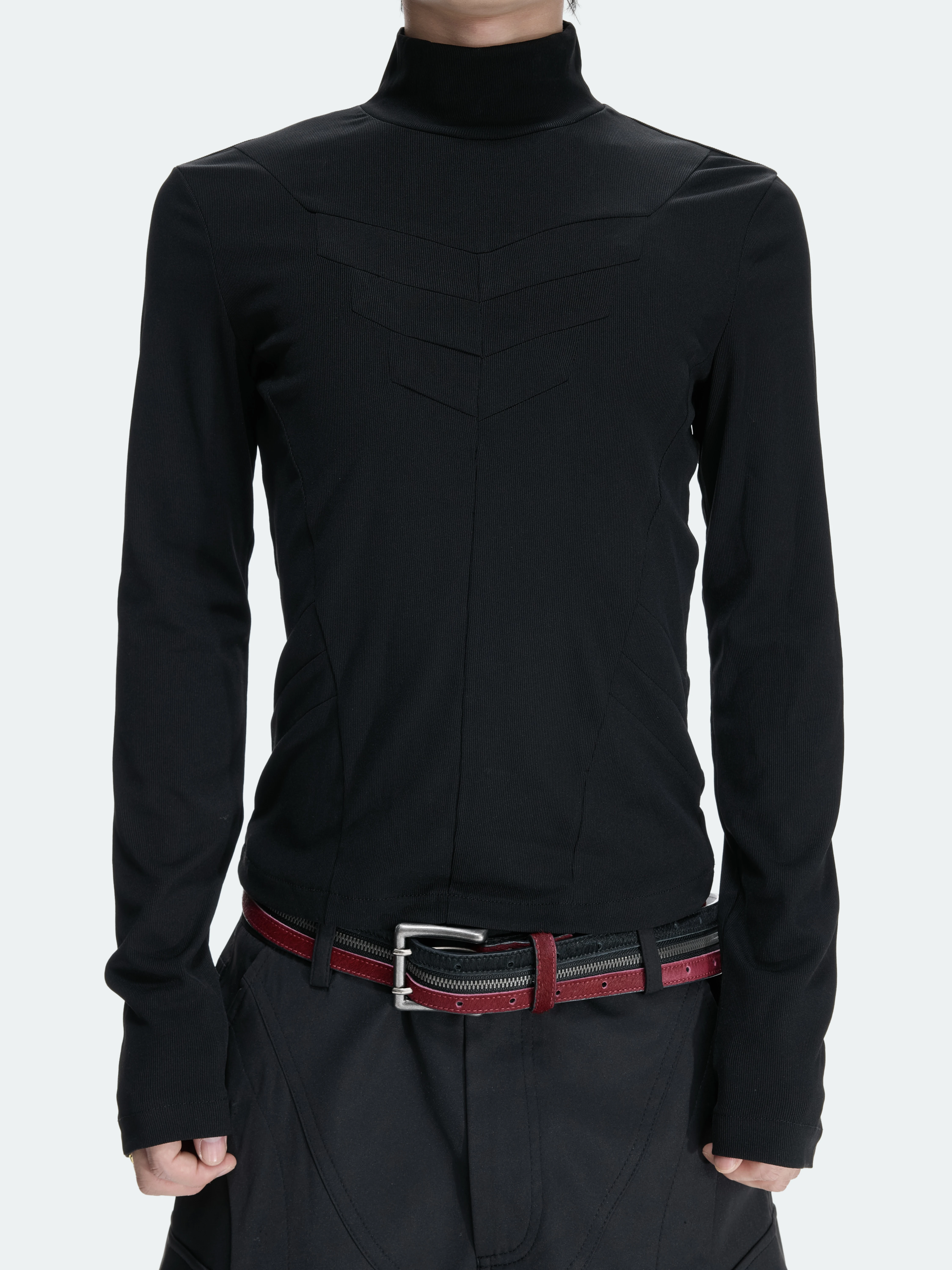 Argue Men's Slim Fit Long Sleeve Top Half High Collar Short Sculpture Design Base Layer Elasticity Youth Popular Polyester