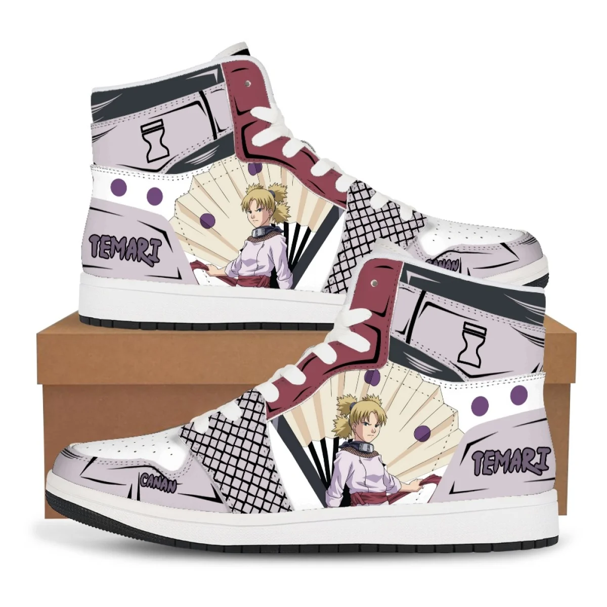 Naruto Kurama Nine Tails Full Body Demon Fox Print High Top Sneaker Shoes Brown Black Color Block Sharingan Eye Detail Anime Bas view 5
