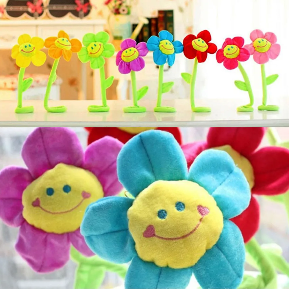 10 PCS 32cm Soft Cute DIY Bendable Smiling Face Daisy Sun Flowers Plush Stuffed Plants Toy Doll Curtain Buckle Children  Gifts