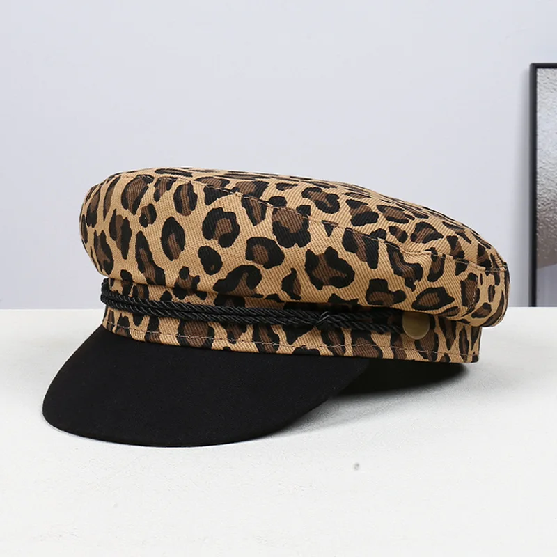 New Women Leopard Print Beret hat cotton Painter cap Retro British