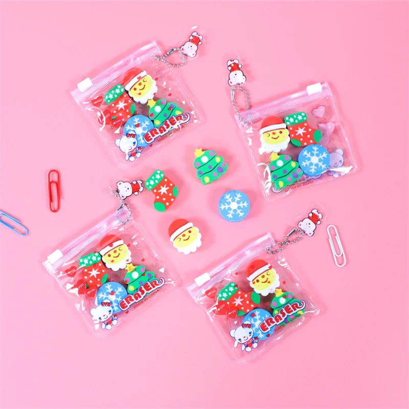 

24pack/lot Creative Christmas Eraser Cute Writing Drawing Pencil Erasers Stationery Gifts School Supplies