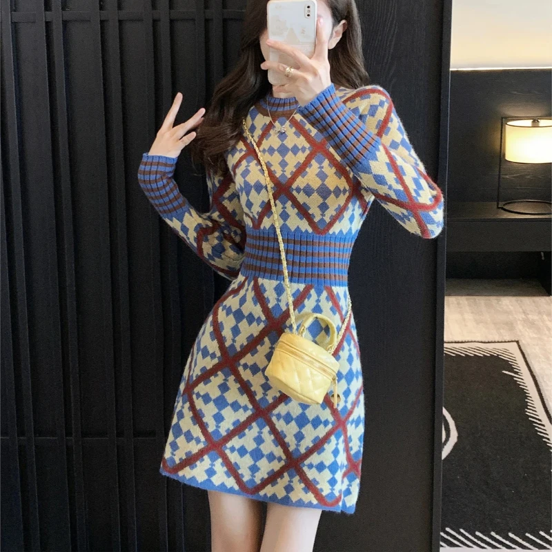 Crochet Dresses for Women Korean Style Bodycon Woman Knitted Dress Long Sleeve Kpop Full X Clothes Elegant Party One-piece Y2k G