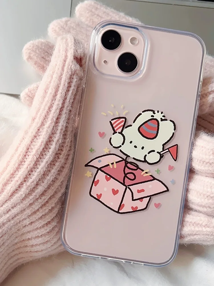 Cute Transparent Surprise Rabbit for iPhone 15 ProMax 14 13 12 11 SE Half Pack Anti Drop Soft Phone Case mobile phone housing