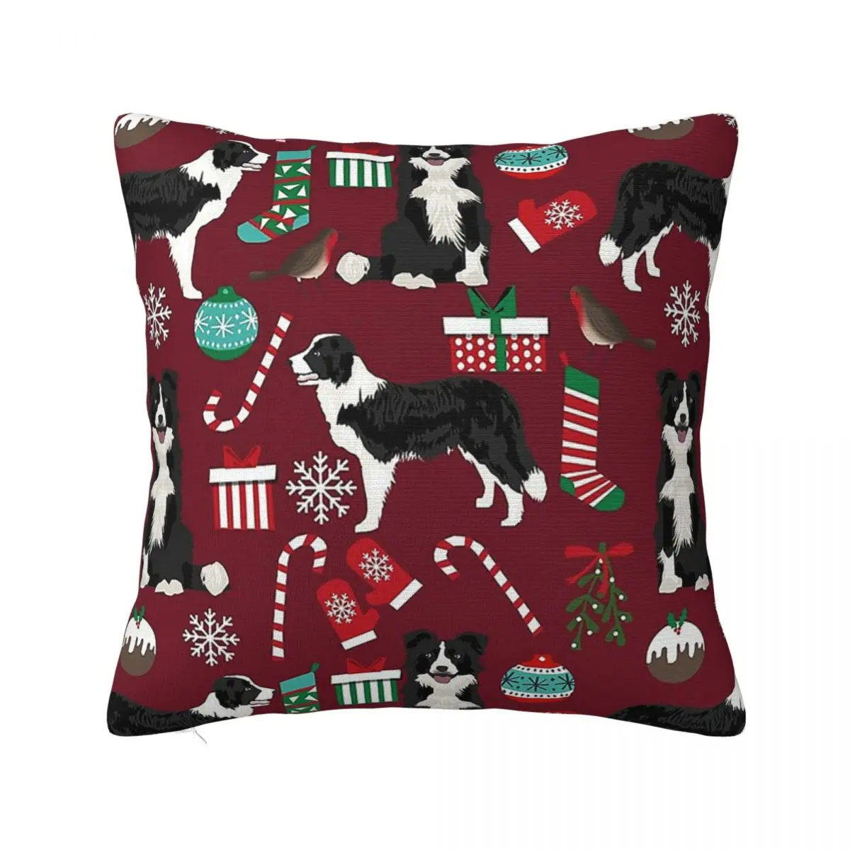 Border Collie Christmas Pillowcase Printing Polyester Cushion Cover Decoration Dog Pillow Case Cover Home Square 18''