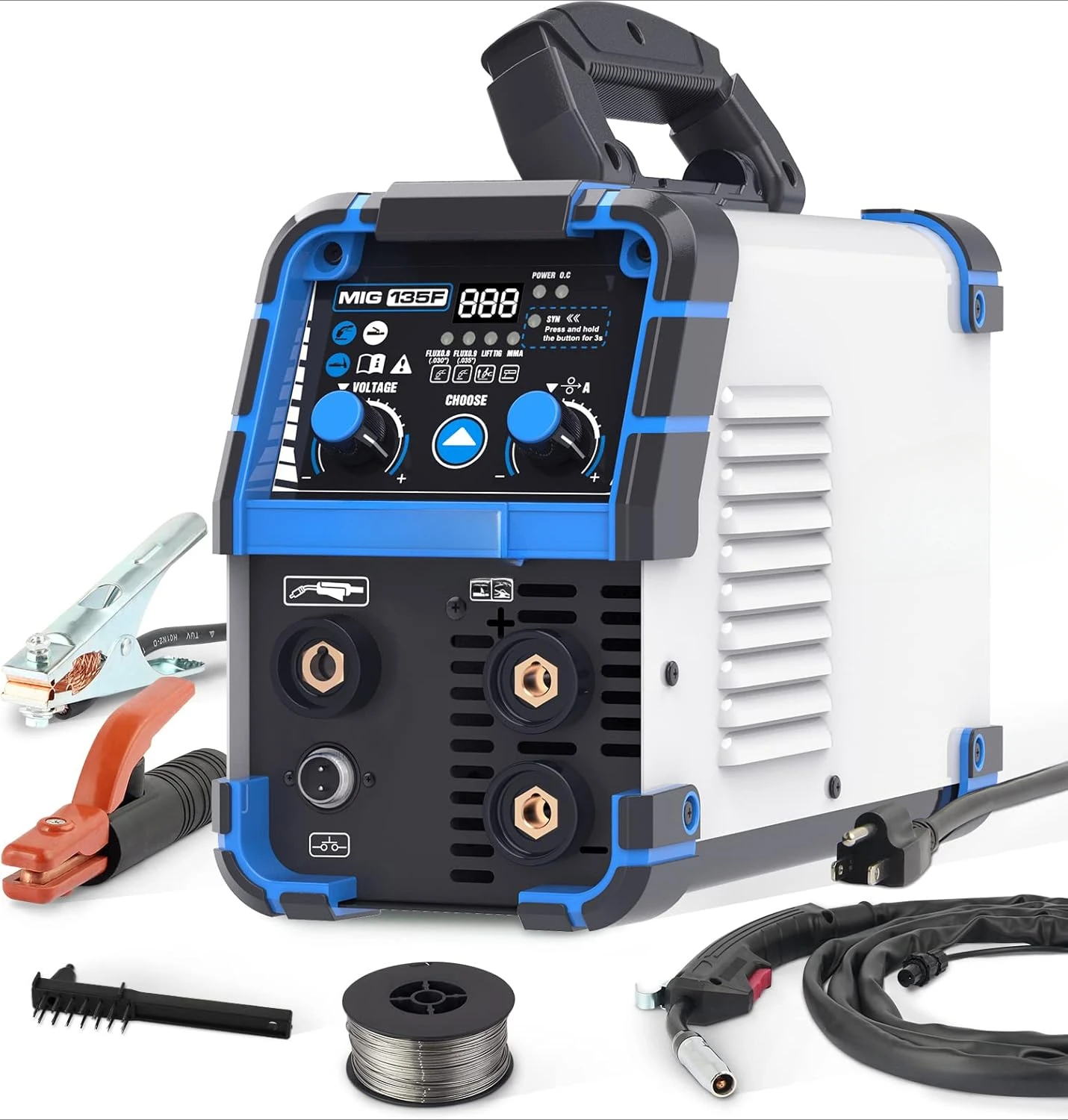 135 Amp MIG Welder, 3 in 1 Multiprocess Welder 110V Flux Core Welder Flux MIG/Lift TIG/Stick Welding Machine Synergic