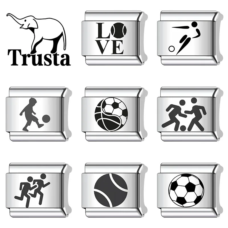 Trusta 2026 Patterned Football Series Laser Charms italian bracelet Fit 9mm DIY Making Stainless Steel 1pc Bangle Wholesale N688