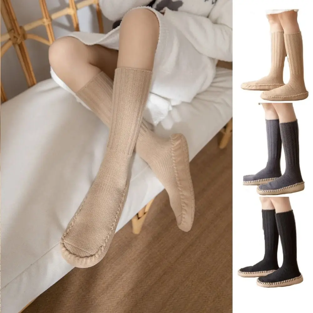 Thicken Floor Plush Socks Warm Simple Knitted Knee High Socks Breathable Sleeping Winter Stocking Snowfield