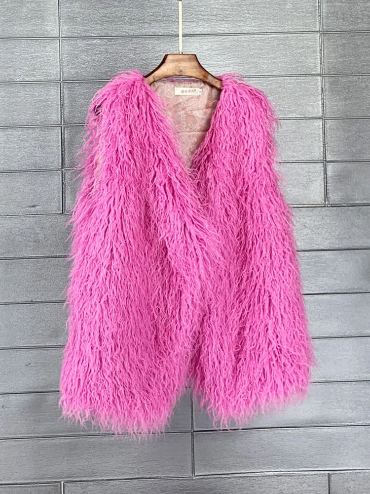 ZADORIN 2025 الخريف الشتاء غير النظامية طويلة فو الفراء سترة المرأة الملونة رقيق سترة سترات الفراء ملابس امرأة سترات فام