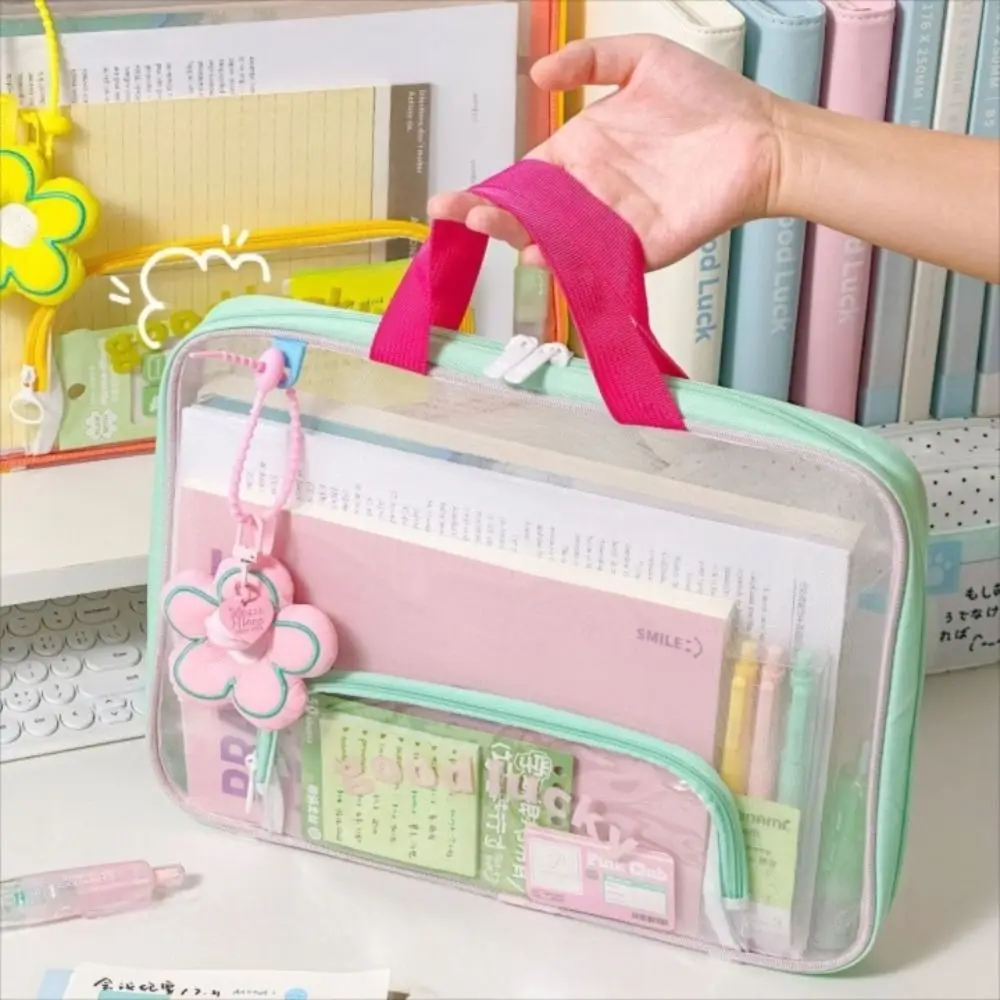 حقيبة ملفات A4 شبكية محمولة شفافة ذات سعة كبيرة حقيبة تخزين أدوات مكتبية مع مقبض منظم الملفات واللوازم المدرسية #3