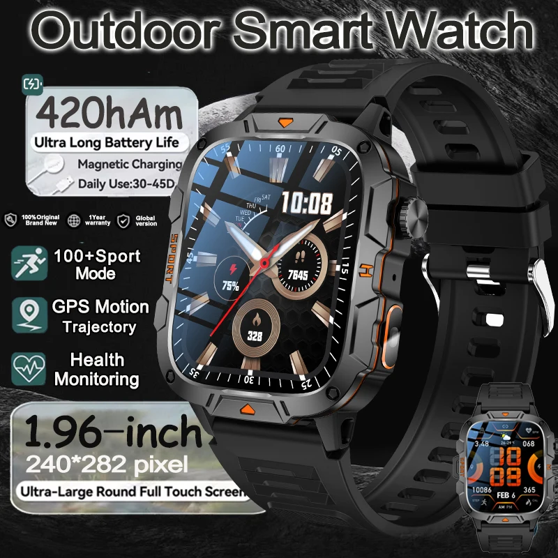 

LIGE New Military Smart Watch Men 1.96" HD Screen IP68 Waterproof Sports Fitness Tracker AI Voice Bluetooth Call Smartwatch 2025