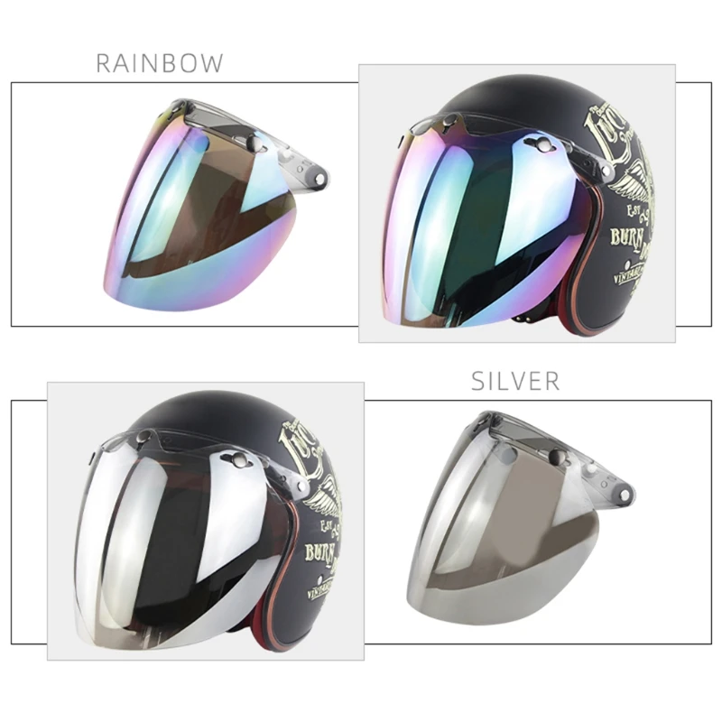 Open Face Helmet Visor 3-snap Shield Visor Colorful Helmet Bubble Visor Motorcycle Helmet Accessories