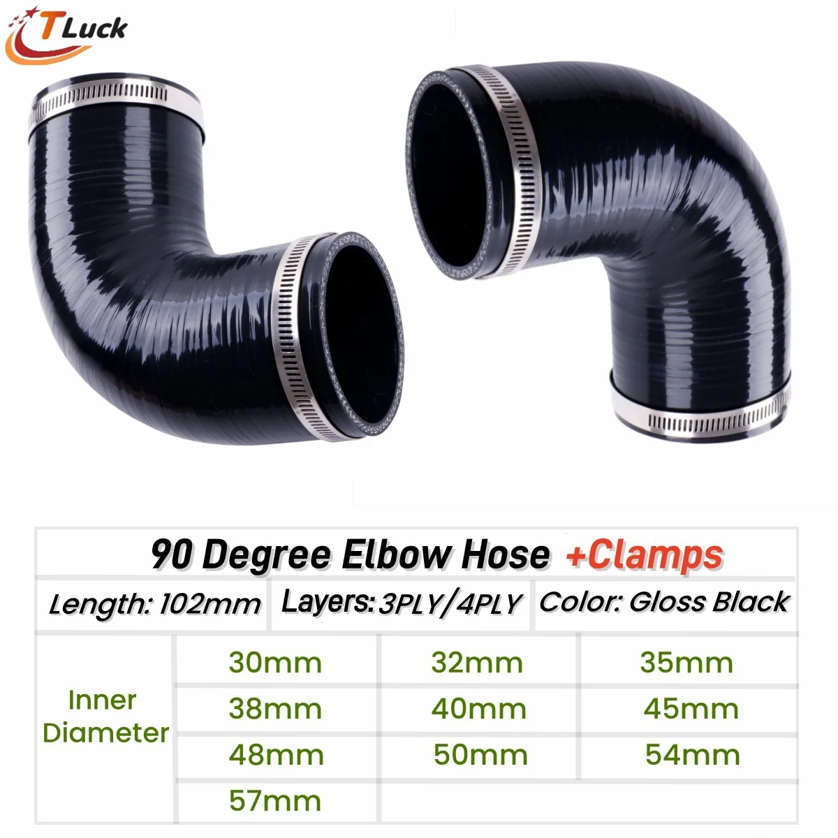 90 Degree Elbow Hose 90° Bend Silicone Pipe Connector Intercooler Tube ID 30 32 35mm 38mm 40mm 45 48 50 54 57mm 1PC with Clamps