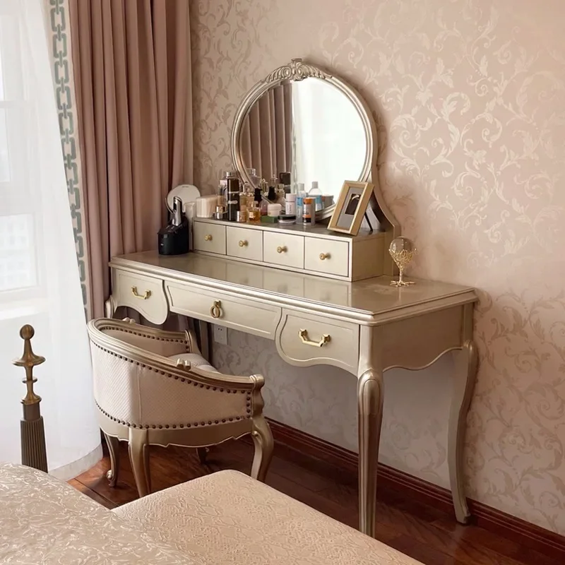 

American Luxury Modern Vanity Table Mirror Chair Drawer Women Princess Dressers Jewelry Organizer Coiffeuse De Chambre Furniture