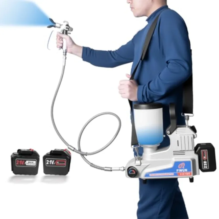 

Cordless Airless Paint Sprayer 21V Battery Powered 2.5 L/Min High Pressure 2L Capacity 3 Adjustable Speeds 5m Hose 2 Rechargeab