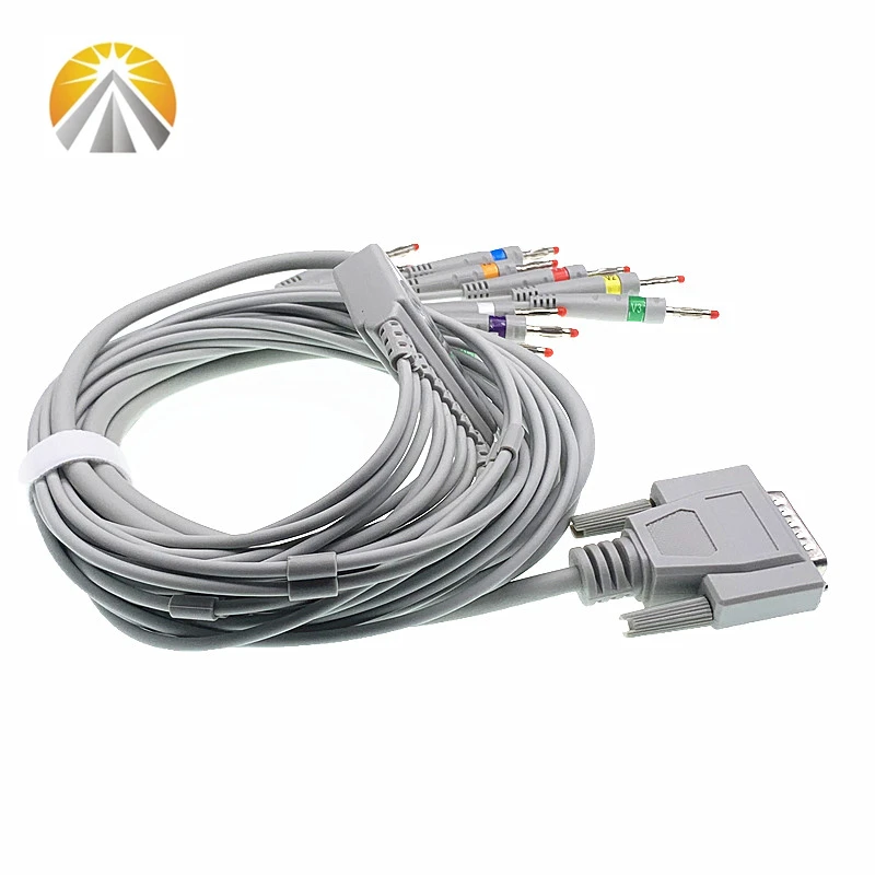 ECG EKG Cable One Piece 10 Lead Wires DB 15 Pin Plug Banana 4.0 End AHA/IEC AAMI Standard for Nihon Kohden Biocare ECG Machine