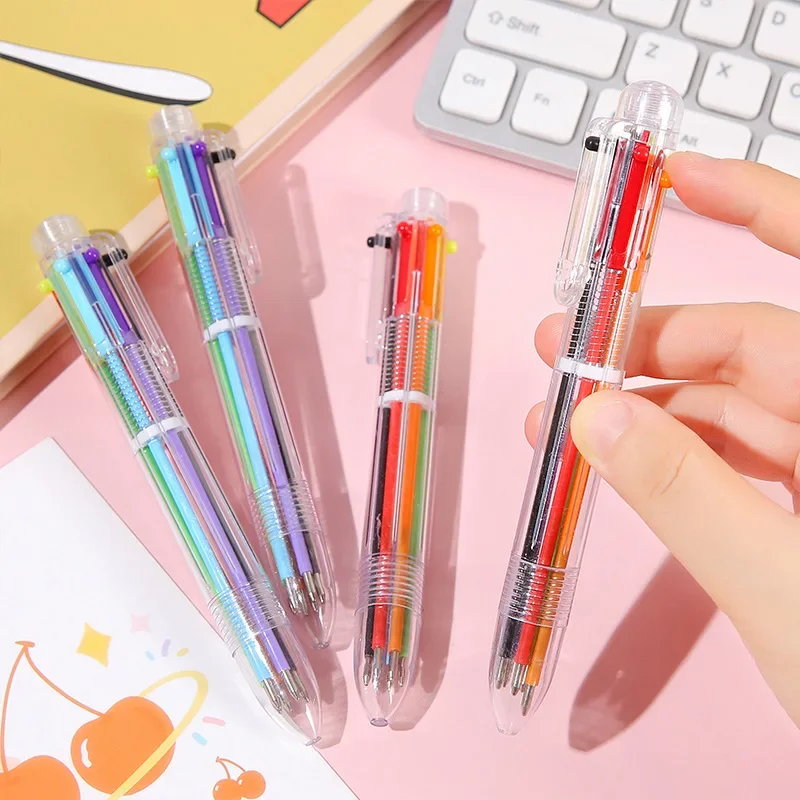 10Pcs/Lot 6 Colors Transparent Rod Colored Ballpoint Pen Cute Multicolor 6-Color Press Pen For Graffiti Writing Stationery Gift