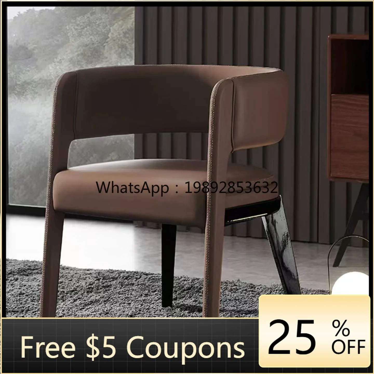LYY Italian Style Light Luxury Makeup Chair Home Solid Wood Leisure Backrest ModernSingle Chair Genuine Leather Dining