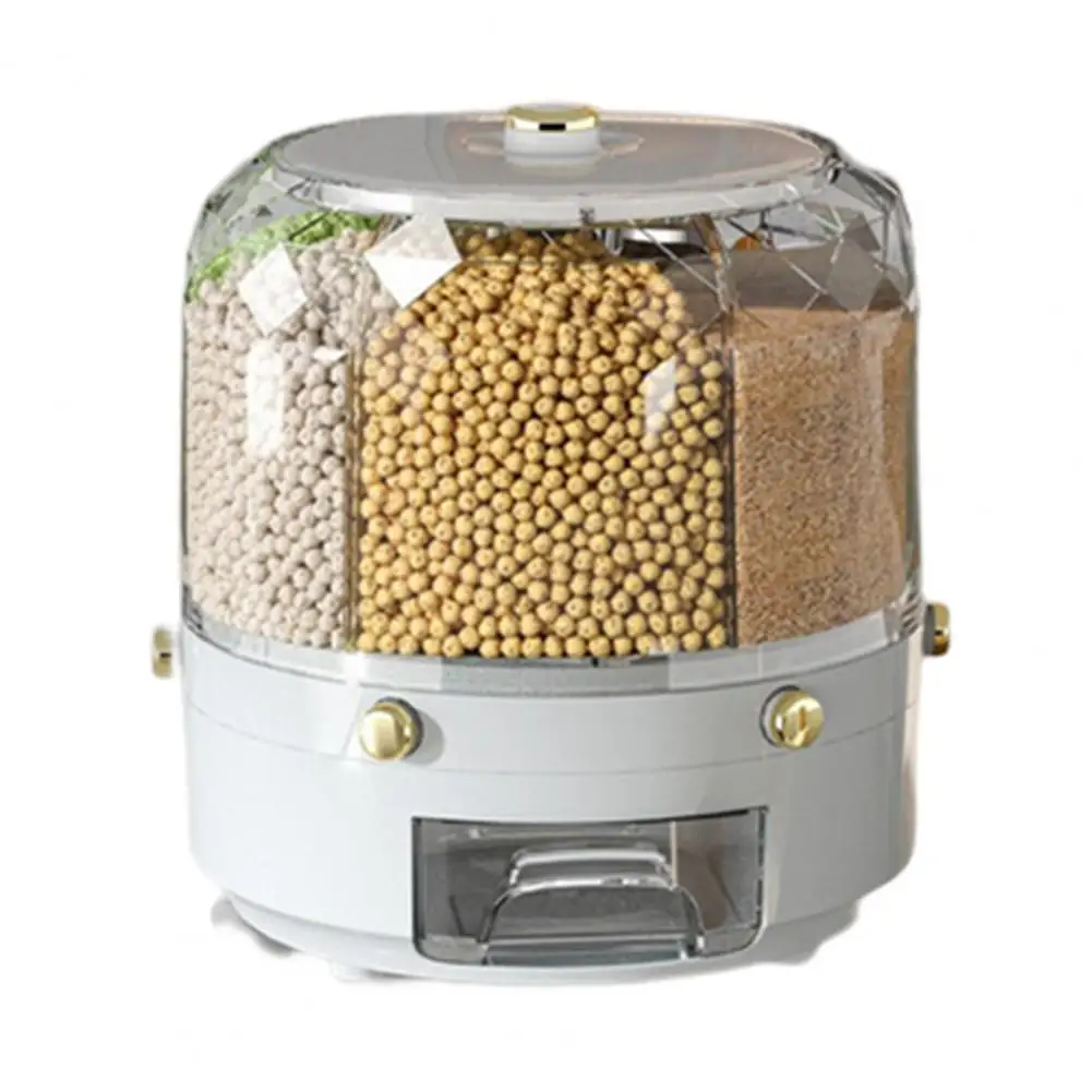 Rice Storage Holder Large Capacity One Button Opening Rotating Damp-proof Anti Pest Good Sealing Division Design Grain Jar Kitch