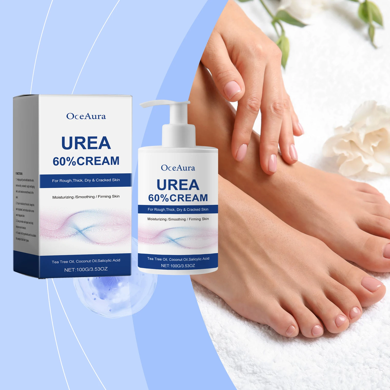 Crema para Pies con Urea Oceaura, Hidratante, Antiarrugas, Exfoliante, Suaviza la Piel, Alivia Rápidamente, Repara la Piel Seca y Agrietada de los Pies