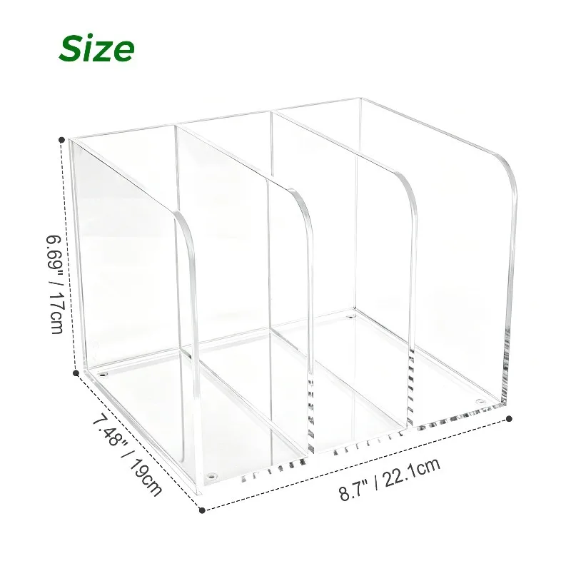 Acrylic Office Supplies, 3-Compartment Clear Acrylic Magazine File Holder & Document Organizer, OEM Customizable Bulk Wholesale