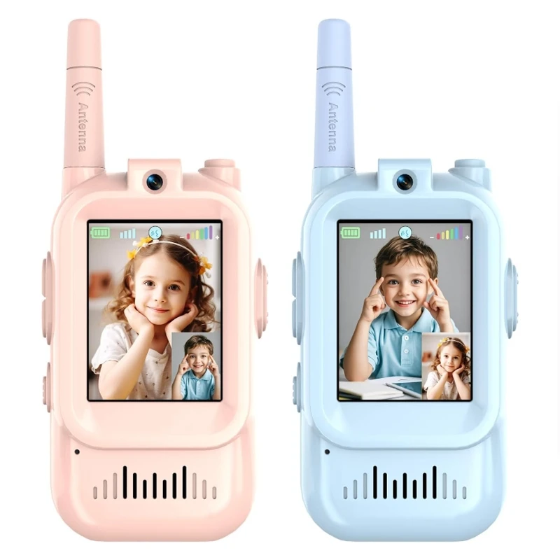 Video Walkie Talkies for Kids 2 Pack Rechargeable Intercom Walkie-talkie Cute 2 Inch Screen One-Click Call For Kids Gifts