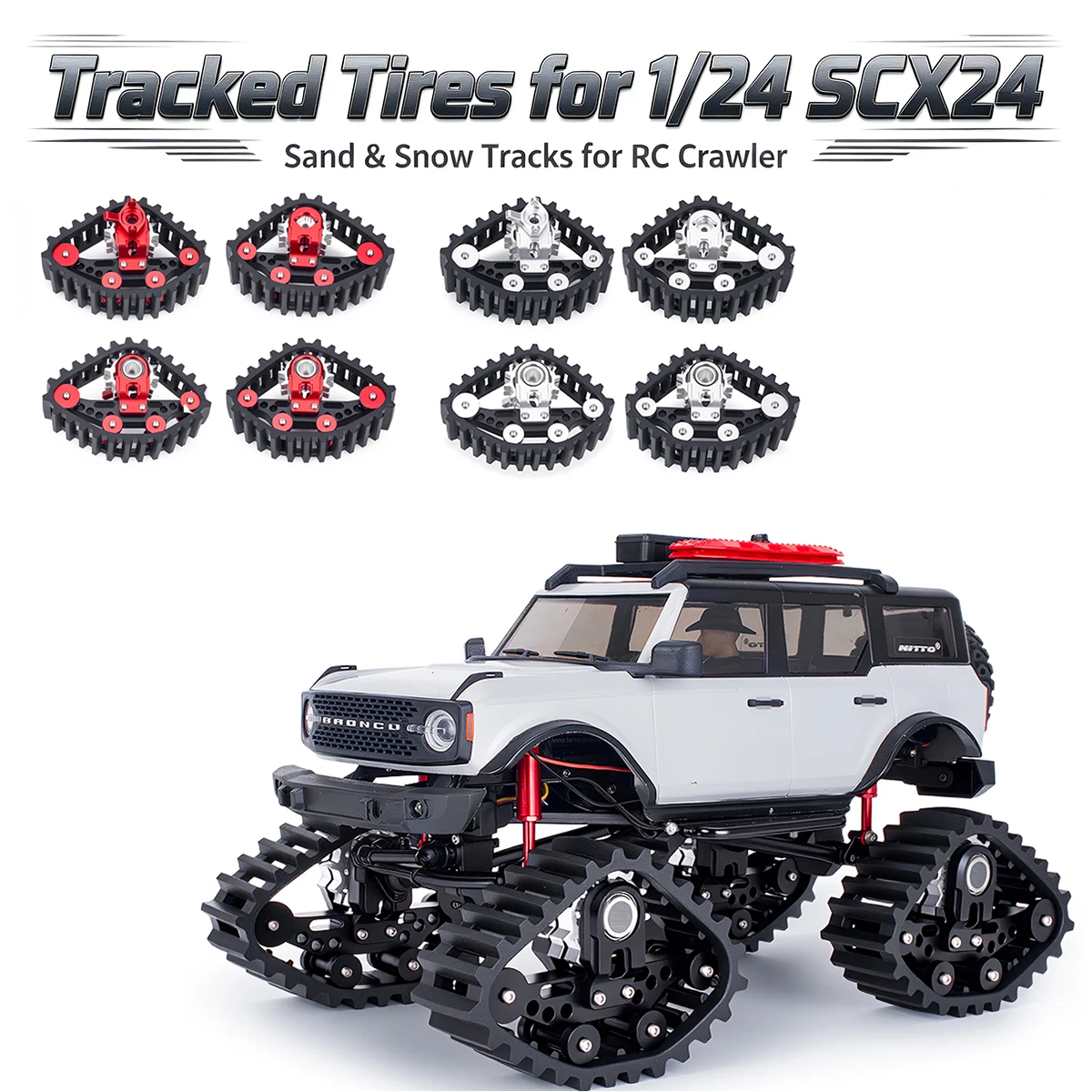 1/24 SCX24 Tracked Tires 4PCS Deep Snow Sand Pattern Rubber Wheels RC Crawler Upgrade