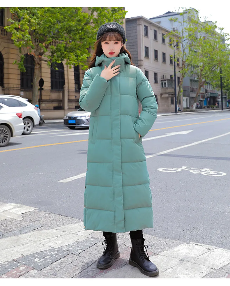 Black Hooded Jacket Coat 2026 Winter Female Thicken Medium Length Down cotton Loose Coats Women's Windproof Long Parka Overcoat
