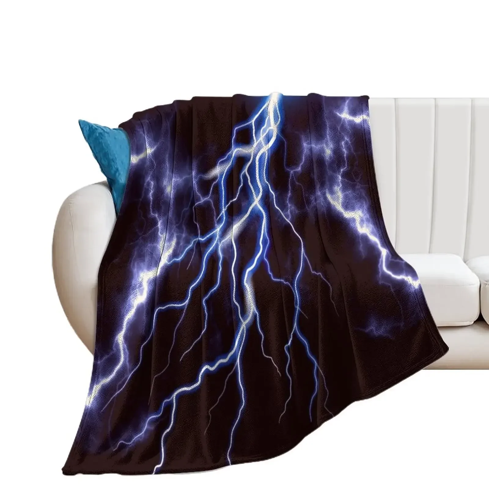 

Blue Thunder Bold Lightning at night, HR graphic Throw Blanket Soft Plush Plaid Custom Tourist Beautifuls Blankets