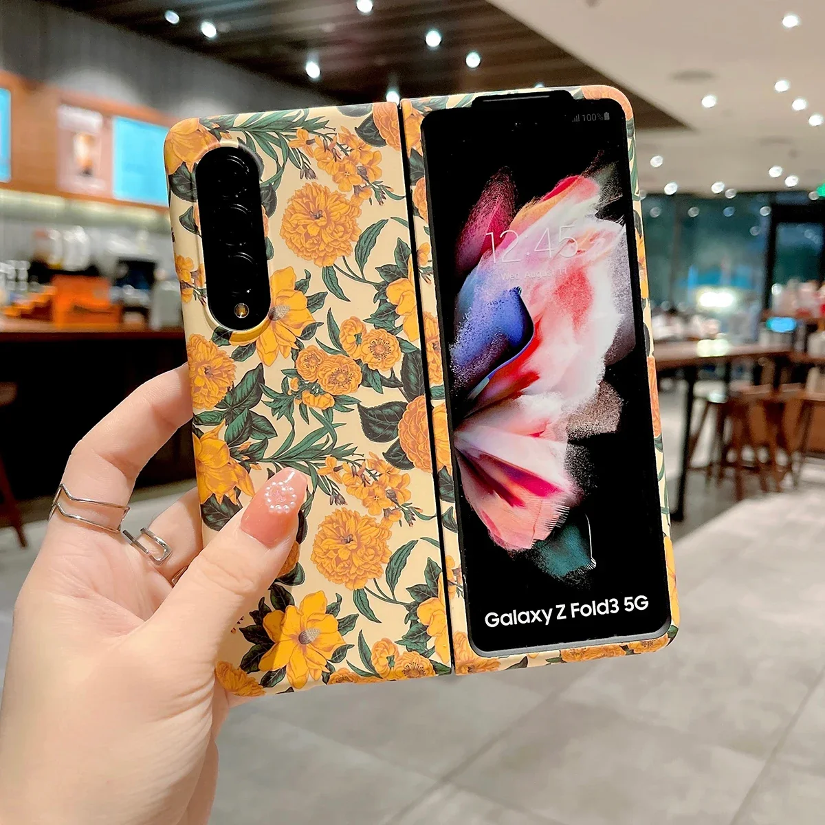 Relief Matte Case for Samsung Galaxy Z Fold 5 4 2 Z Flip 3 5G Floral Forest Leaf Pattern Lens Protect Foldable Frame Back Cover