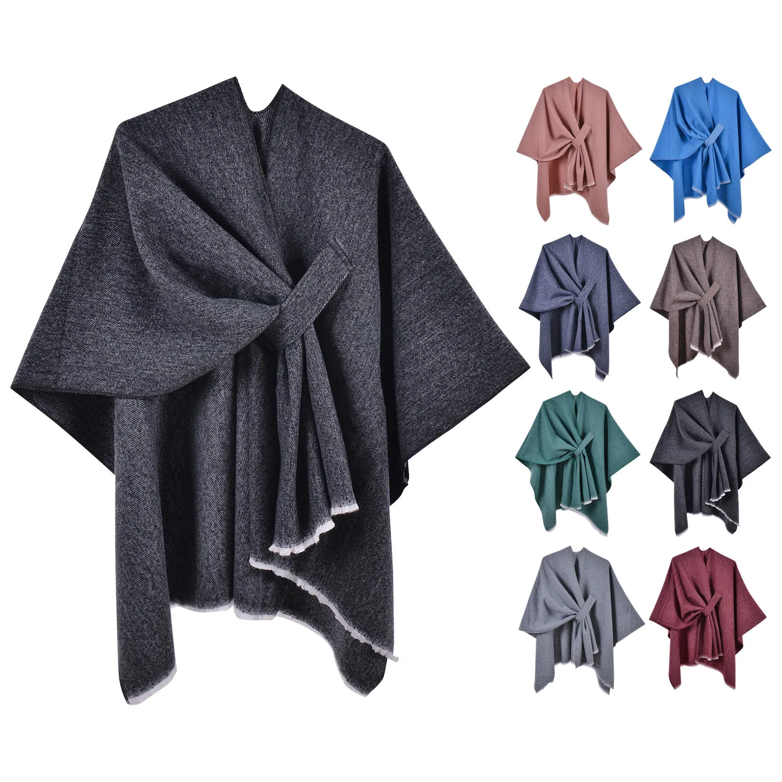 Cashmere Finished Women's Classic PCA Solid Color Cape Shawl Spring and Autumn Retro Cardigan Winter Shawl Soft Finished Scarf