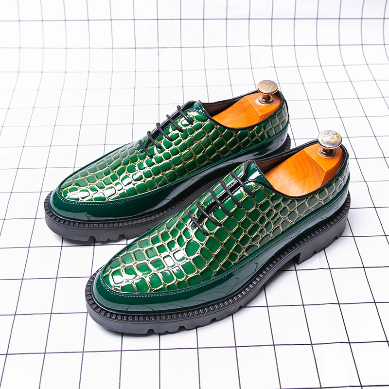 Luxury Green Men's Dress Shoes Formal Designer Platform Leather Shoes Men Oxfords Fashion Italian Casual Business Shoes for Men