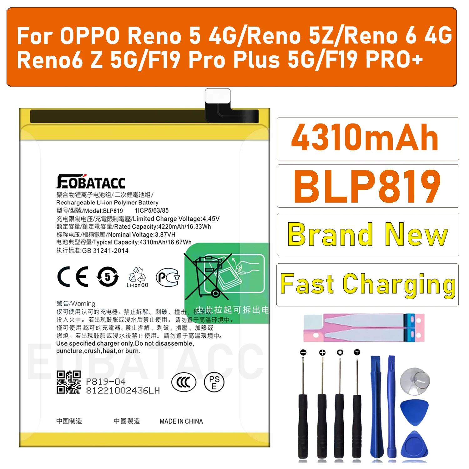 New Original 4310mAh BLP819 Mobile Phone Battery For Oppo Reno 5 Reno5 Lite Z Reno6 4G