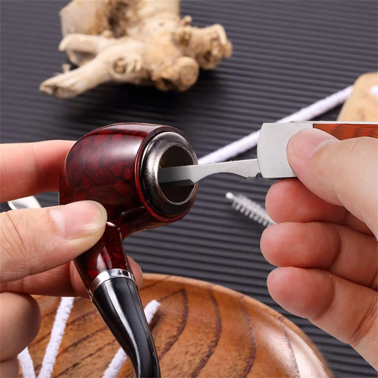 1pcs Multifunction Red Wood Smoking Pipe Cleaning Tool 3 in 1 Stainless Steel Smok Pipe Cleaner Accessories