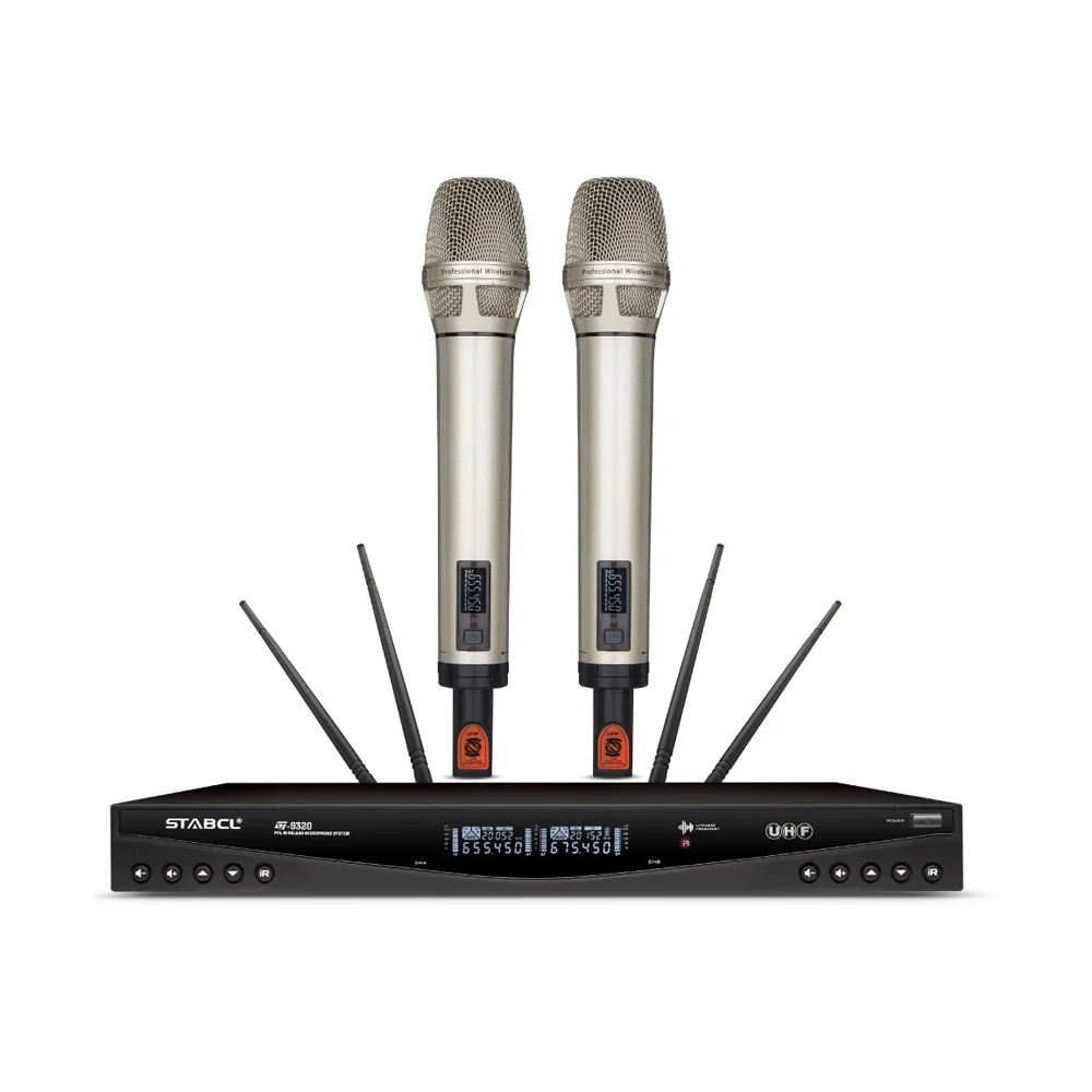

Professional ST-9320 UHF 2-Channel Metal Handheld Wireless Microphone Stage Performance Studio Use Portable XLR