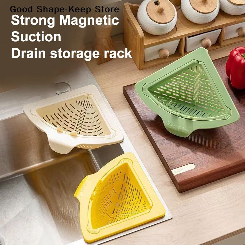 

Sink Food Catcher Corner Basket Magnetic Suction Drainage Triangle Drying Rack No-Drill Kitchen Cleaning Drain Baskets 1PC