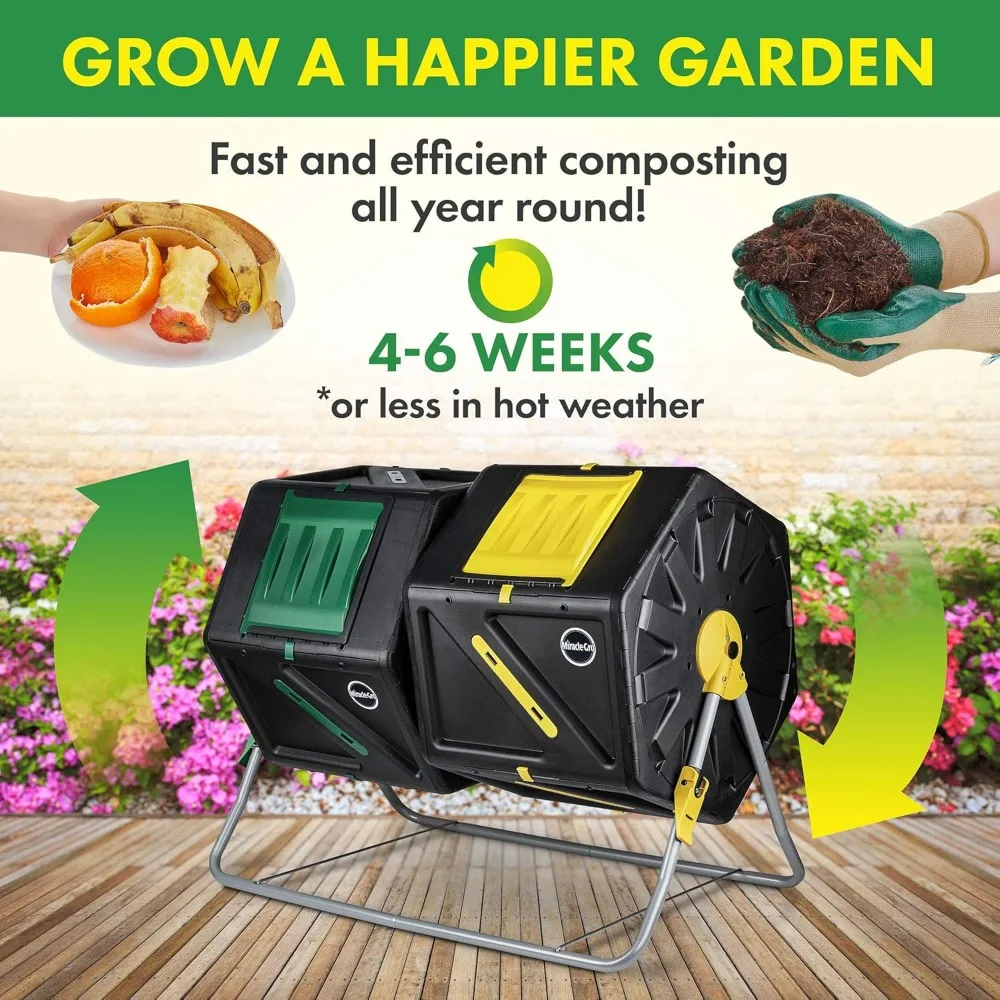 Large Dual Chamber Compost Tumbler – Easy-Turn, Fast-Working System – All-Season