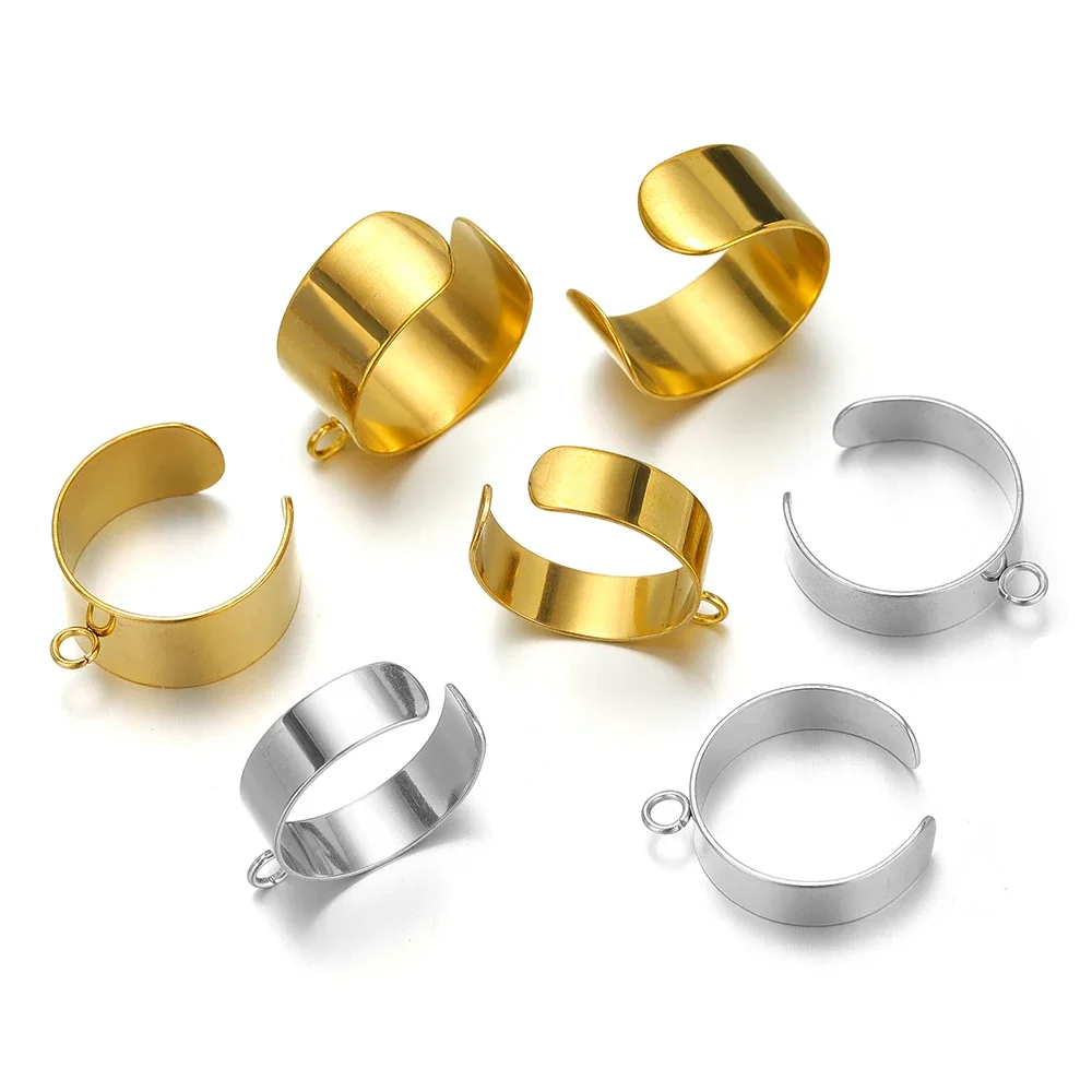 10pcs/lot Stainless Steel Adjustable Blank Rings Setting Gold Plated Open Ring for DIY Jewelry Ring Making Accessories Wholesale