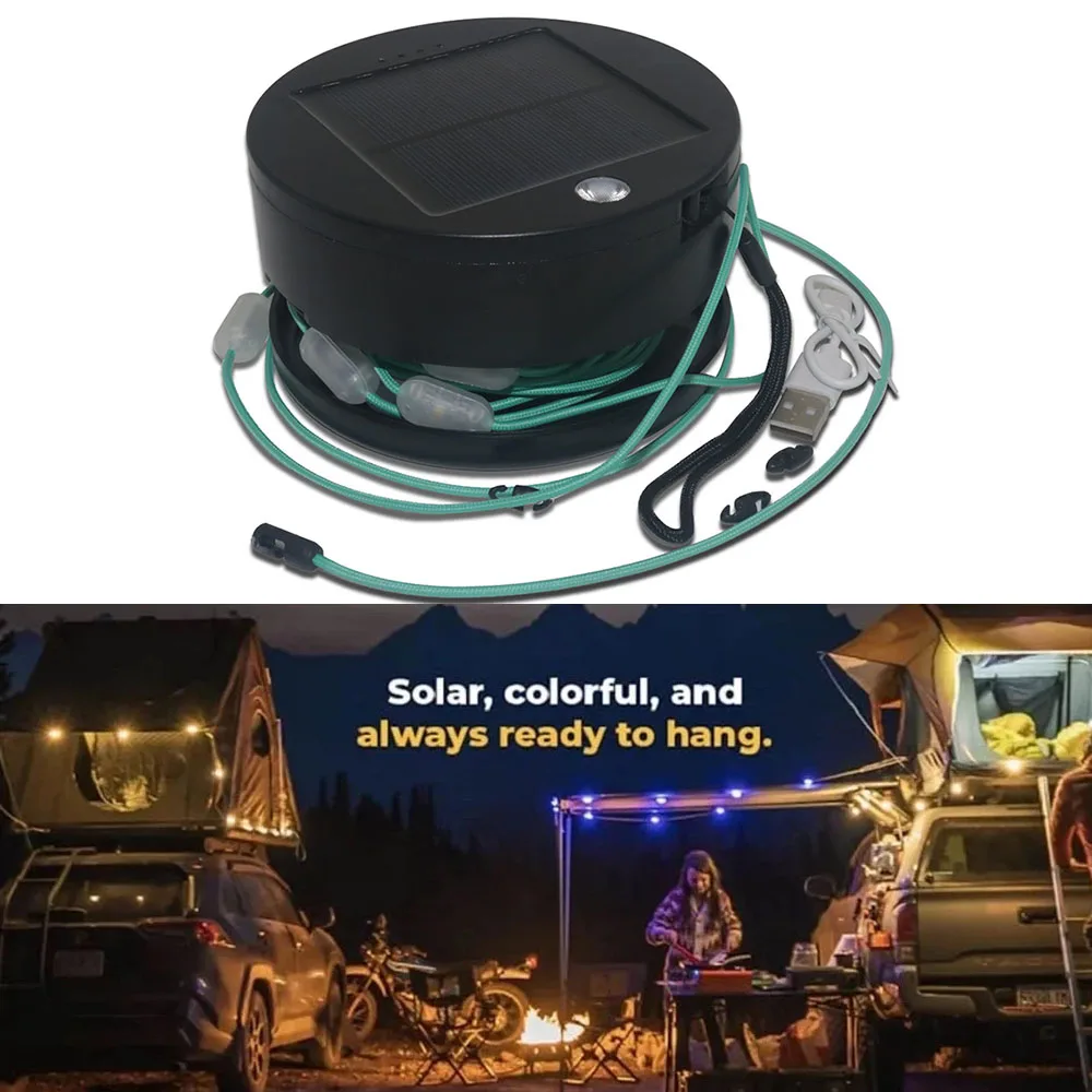 RV Camping lights Solar Outdoor Camping String Lights Phone Charger 100 Lumens LEDs Rechargeable Via Solar USB Detachable 5.5m