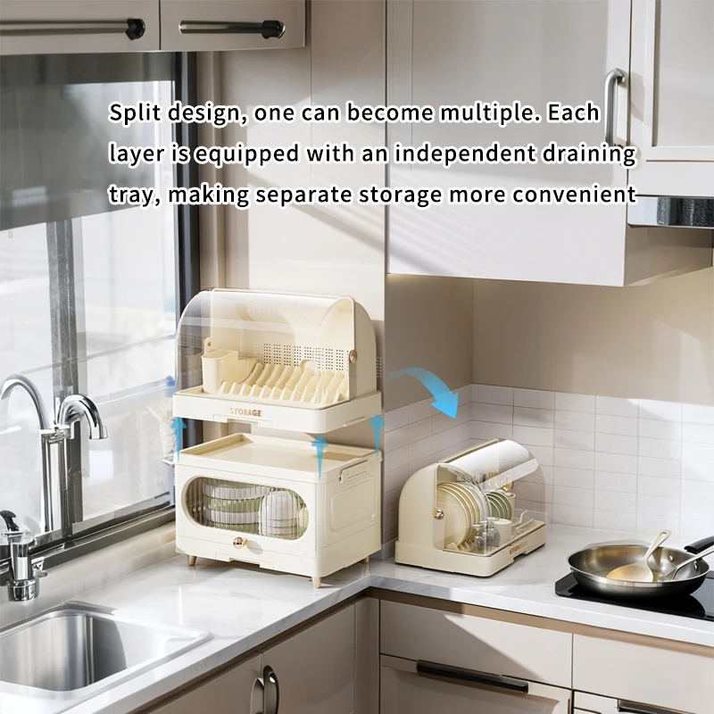 ตู้ชามครัวพับได้อเนกประสงค์สไตล์โมเดิร์น, ตู้เก็บของบนโต๊ะอาหารพลาสติกในครัวเรือน, สําหรับจาน/ชาม/บนโต๊ะอาหาร, การออกแบบวางซ้อนกันได้และประหยัดพื้นที่, เหมาะสําหรับหอพัก, บ้านเช่า
