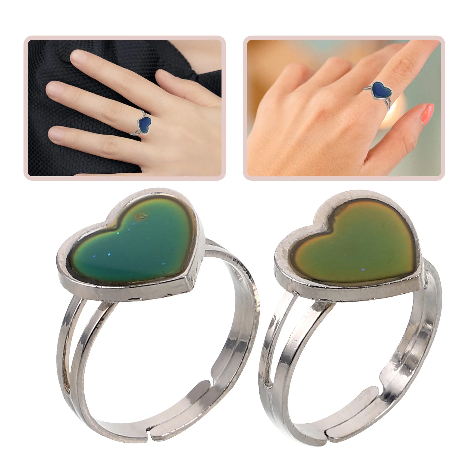 

2Pcs Adjustable Mood Temperature Ring Color Changing Open Ring for Women Teens Girls Emotion Reflecting Jewelry