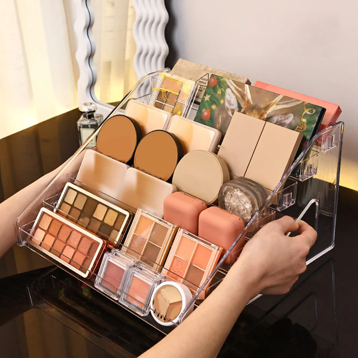 1pc Transparent Multi-layer Cosmetics Storage Rack, Powder, Lipstick Display Rack, Dresser Storage Rack, Nail Polish Rack view 3